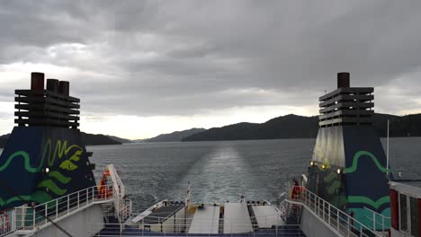 Static-view-from-rear-of-ferry-steering-through-the-picturesque-Queen-Charlotte-sound-on-New-Zealand's-south-Island