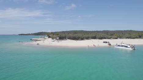 Turquoise-Ocean-And-White-Sand-Beach-In-Great-Keppel-Island,-QLD,-Australia---aerial-drone-shot