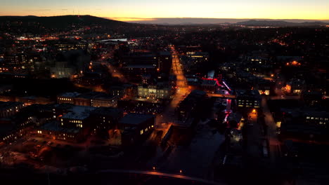 Downtown-Sherbrooke-At-Night-In-Canada---aerial-drone-shot