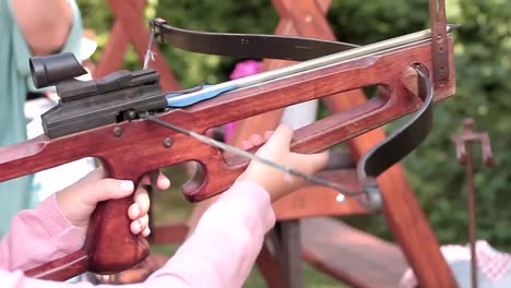 shooting-with-the-crossbow-for-leisure-with-people-stock-video-stock-footage