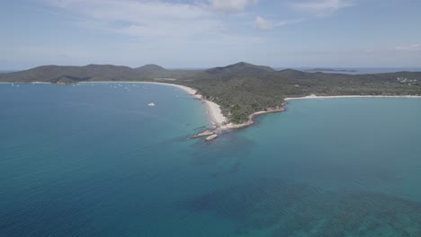 Scenic-Coast-And-Seascape-At-Great-Keppel-Island,-Central-Queensland,-Australia---aerial-drone-shot