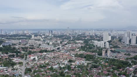 Top-view-Georgetown,-Penang,-tracking-shot,-high-angel,-no-people,-beautiful-skyline,-daylight