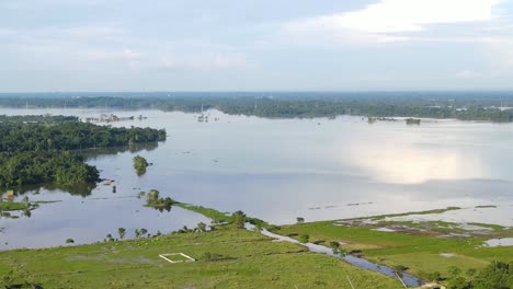 Aerial-View-Of-Flooded-Countryside-Fields-In-Sylhet,-Bangladesh