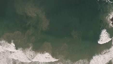 4k-Drone-top-view-shot-of-big-ocean-waves-coming-in-to-the-shore-at-Yamba,-Australia