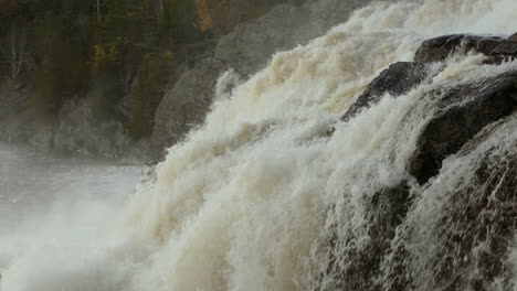 Powerful-waterfall-flowing-down-the-rocks,-water-splashing,-Close-up-shot,