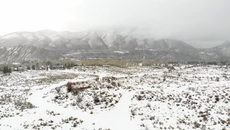 Paisaje-Invernal-Campo-Cubierto-De-Nieve-Y-Cordillera-Rocosa-Cerca-De-Estes-Park,-Colorado,-Ee.uu.