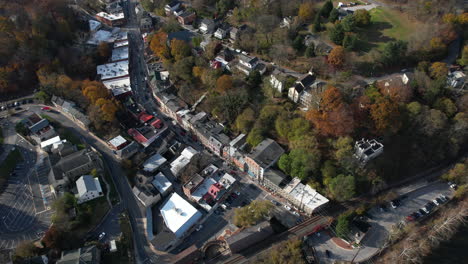 Aerial-View,-Historic-Ellicott-City,-Baltimore-Metropolitan-Area,-Maryland-USA
