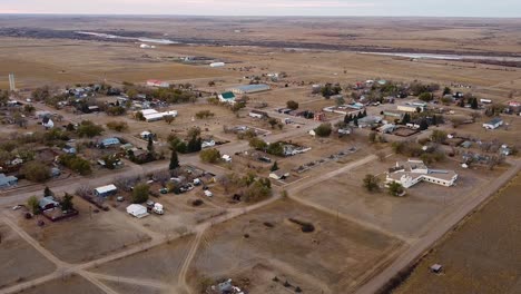 Drone-view-over-head-of-the-town-of-Empress-Alberta-Canada-during-the-daytime-in-the-prairies