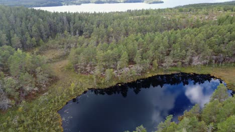 Sobrevuelo-De-Un-Pequeño-Lago-Escondido-En-El-Bosque-Sueco-De-Dalsland