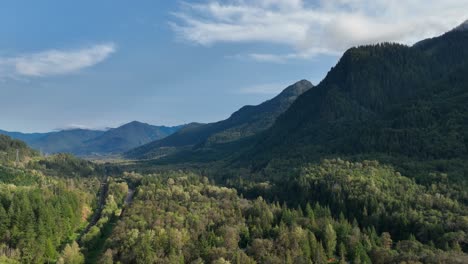 Vista-Aérea-De-Los-Verdes-Valles-Llenos-De-Bosques-De-Las-Montañas-En-Cascada-Cerca-De-Baring,-Wa