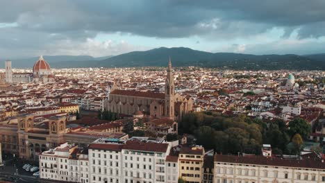 Basilica-Santa-Croce-in-ancient-medieval-city-Florence,-roman-catholic-church,-aerial