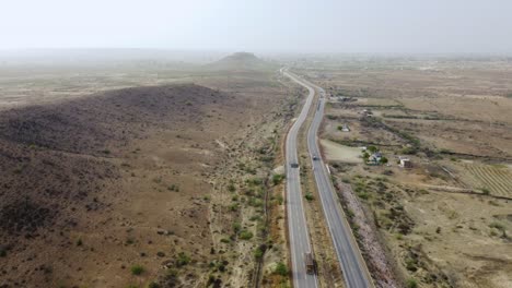Aerial-Drone-shot-of-a-Highway-road-in-Central-India,-Shivpuri-,-Gwalior
