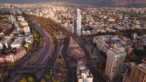 Aerial-view-of-Plaza-Baquedano-and-historic-downtown-and-civic-centre-at-Santiago-de-Chile