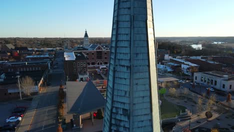 View-Of-Downtown-Commons-Winter-Ice-Rink-From-The-Above-Of-First-Presbyterian-Church-In-Clarksville,-Tennessee