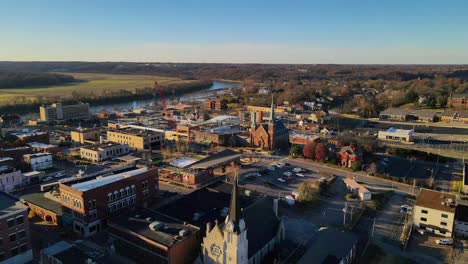 Aerial-View-Of-City-Of-Clarksville-And-Cumberland-River-In-Tennessee-On-A-Sunny-Day