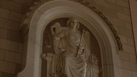 Close-tilt-over-a-statue-of-Lady-Justice-without-her-blindfold