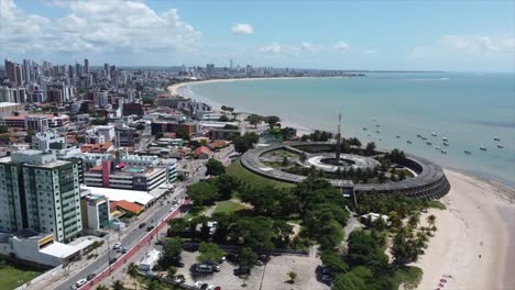Coastline-Shot-of-Joao-Pessoa,-City-in-North-East-Brazil-Joao-Pessoa-by-Drone-4k-Aerial-Travel-+-Nature