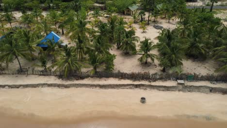 Aerial-from-jungle-over-beach-to-ocean-in-Arugam-Bay,-Sri-Lanka