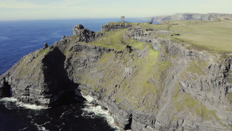 Aerial-of-famous-cliffs-of-moher,-Ireland-on-sunny-day