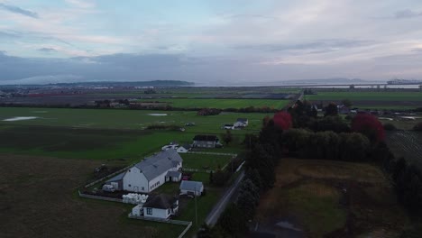Aerial-Farmer's-Field-at-Dusk,-Ladner-BC