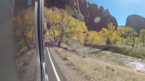 Shot-of-Zion-National-Park-from-the-side-of-a-public-bus