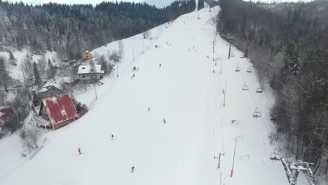 Aerial-Shot-of-People-on-Ski-Slope