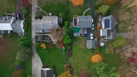 Top-down-aerial-of-mansions-in-American-suburbs-during-autumn