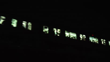 Siluetas-En-Un-Tren-Nocturno-En-Tokio,-Cámara-Lenta-De-4k