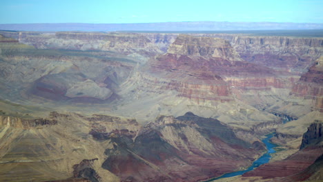 Panning-shot-of-the-Grand-Canyon-and-the-Colorado-river-from-the-South-Rim,-Arizona,-United-States