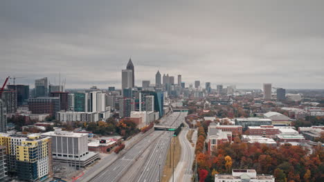 Aerial-timelapse-of-downtown-Atlanta-Georgia-in-the-morning-with-overcast-skies