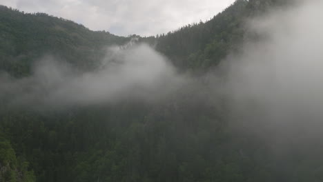Thin-Misty-Clouds-Over-Forest-Mountains-At-Borjomi-Nature-Reserve-In-Georgia
