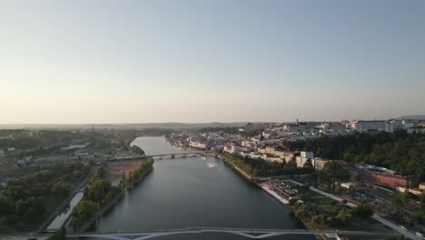 Two-bridges-over-Mondego-river-at-Coimbra,-Portugal