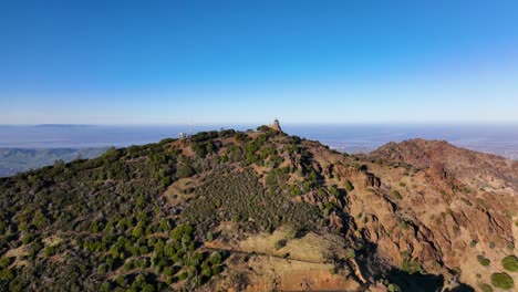 Aerial-View-Mt-Diablo-State-Park-summit-Light-Beacon,-view-of-East-Bay-Area,-Pittsburg,-California,-United-States-of-America