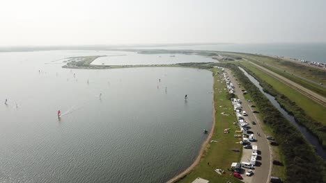 Panoramic-view-of-both-sides-of-Brouwersdam,-Netherlands