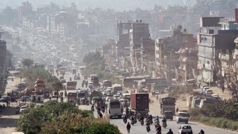 A-view-of-the-traffic-and-pollution-problems-facing-Kathmandu,-Nepal-as-seen-from-a-distance