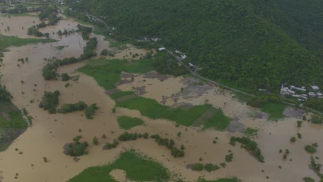Hurricane-Storm-Rain-Flooding-in-Veracruz,-Zongolica,-Mexico---Aerial-Flight