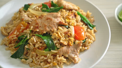 Fried-rice-with-pork-on-plate