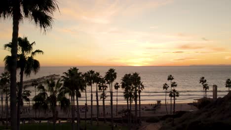 Picturesque-California-Sunset-on-Tropical-San-Clemente-Beach,-Aerial