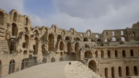 Preserved-Famous-Landmark-Of-The-El-Jem-Amphitheatre-In-Tunisia---panning-shot
