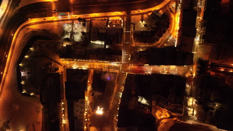 Illuminated-Streets-Of-Old-Quebec-at-Night---aerial-shot