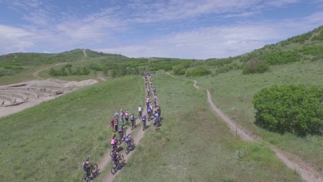 Aerial-view-of-mountain-bikers-during-a-race-in-Colorado