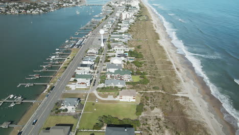 Titling-aerial-revealing-scenic-view-at-Wrightsville-Beach,-North-Carolina