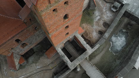 Slow-ascending-drone-footage-of-Trakai-Island-Castle-in-Lithuania-Europe