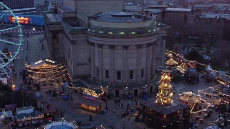 Liverpool-city-Christmas-market-St-Georges-square-aerial-view-pan-right