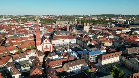 Wuzburg-Stadt-Deutschland-Drohne-Luftaufnahme-Niedrigen-Winkel-4k-Sonnenuntergang