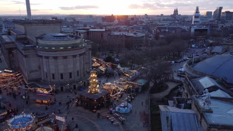 Liverpool-city-Christmas-market-sunset-evening-skyline-aerial-rising-view-above-St-Georges-square