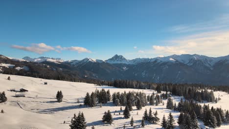 Hermosos-Alpes-Italianos-Durante-El-Invierno-Con-árboles-Llenos-De-Nieve-Y-Una-Increíble-Puesta-De-Sol