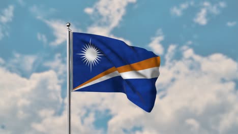 Marshallinseln-Fahnenschwingen-Im-Realistischen-4k-video-Des-Blauen-Himmels
