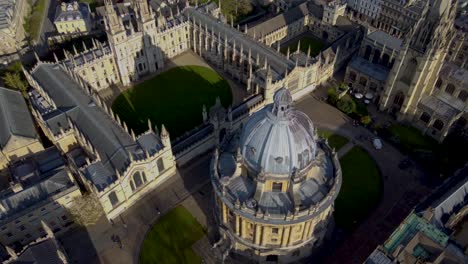 Close-up-birdseye-view-over-All-Souls-College-and-the-Radcliffe-Camera-Library-Oxford