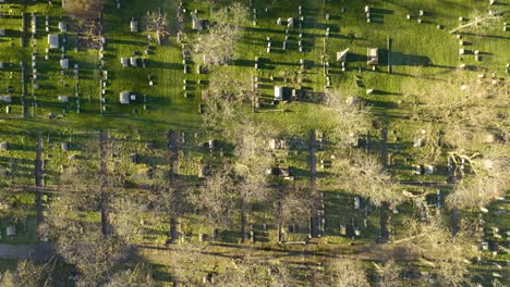 Top-Down-Aerial-View-of-Large-Cemetery-Burial-Ground-in-the-United-States